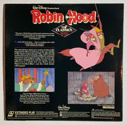 ROBIN HOOD Walt Disney LASERDISC Animation PRE OWENED - Picture 2 of 2