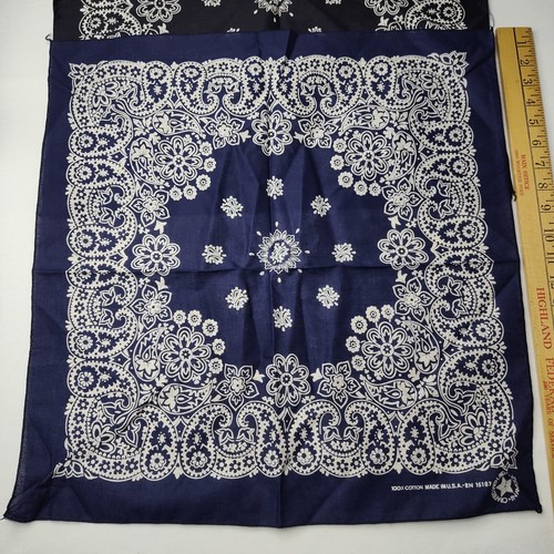 2x Pañuelo Paisley 100% Algodón Pañuelo De Colección Negro y Azul Marino Hecho en EE. UU. - Imagen 2 de 4