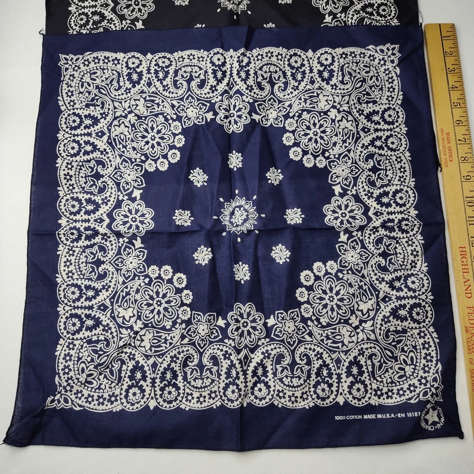 2x Pañuelo Paisley 100% Algodón Pañuelo De Colección Negro y Azul Marino Hecho en EE. UU. Foto 2 de 4