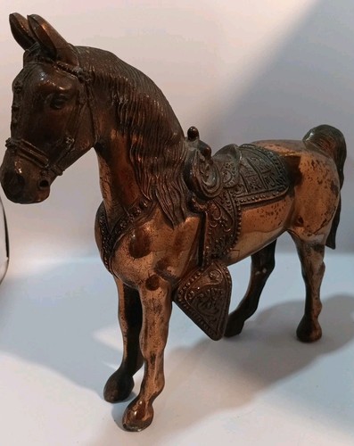 Vintage 1950er Guss Topf Metall hohl Pferd Karneval Spielzeug Souvenir kupferfarben 10" hoch - Bild 1 von 9