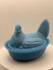 Vtg Westmoreland Blue Milk Glass Hen on Nest Dish
