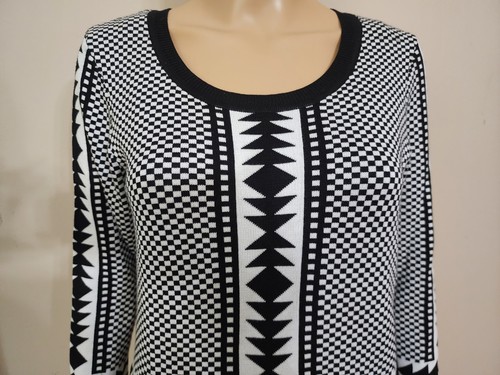 Abito donna Nina Leonard taglia XL geometrico nero bianco maglia aderente e svasato skater - Foto 2 di 7