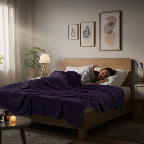 Fleece Blanket Queen Size Purple 300GSM Luxury Anti-Static Fuzzy Soft Microfi... - Picture 6 of 9