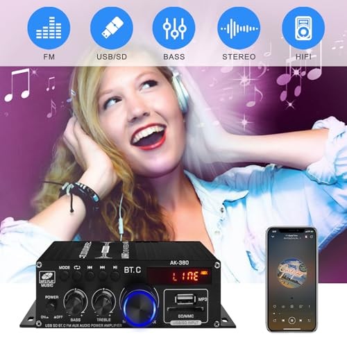 AK-380 USB SD BT.C FM AUX Audio Power Amplifier 400W+400W 2.0 CH HiFi Stereo - Picture 6 of 6