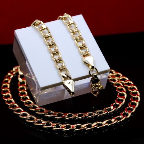 14k Slim Jesus Cross Pendant Gold Plated INRI Charm 20" Cuban Link Choker Chain - Picture 3 of 7