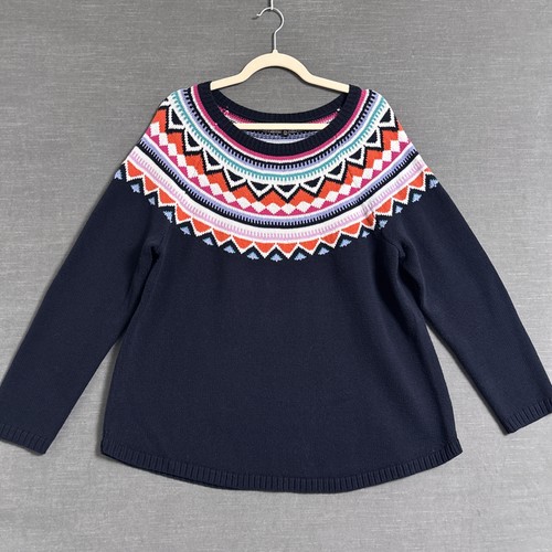 Talbots Pullover 2X Petite Navy Bunt Fair Isle Pulli Nordic Classic Preppy