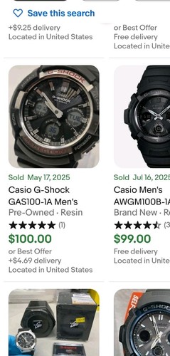 Orologio Casio G-Shock Uomo Solar World Time Resina Nera 50mm GAS100-1A - Foto 4 di 17