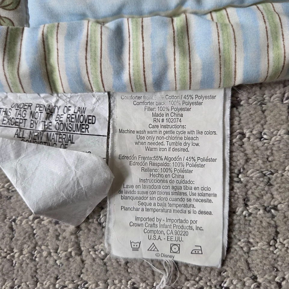 Vintage Winnie the Pooh Quilt Cream Green Pooh Tigger Piglet Blanket 44X34 - Image 3 of 4