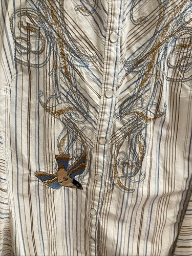 3J Hemd M Stickerei Perlen Druckknöpfe Boho Western tailliert blau&braun gestreift - Bild 11 von 14