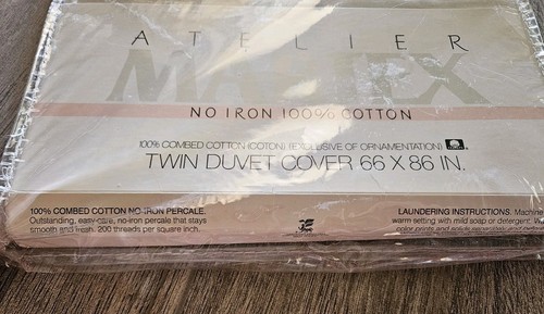 New Atelier MARTEX No Iron Percale 100% Cotton Twin Duvet Cover Off White Ivory - Picture 3 of 8