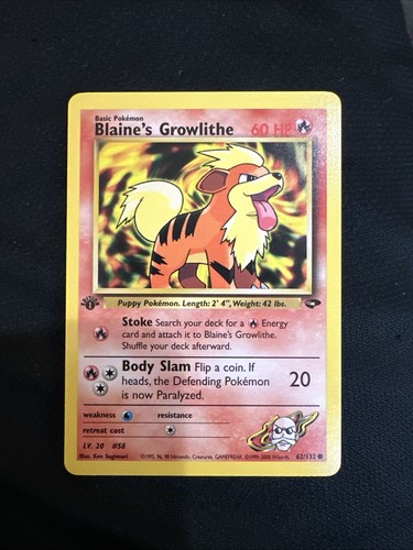 Blaine’s Growlithe 62/132 - Gym Challenge - 1st Edition - Near Mint + - Picture 1 of 2