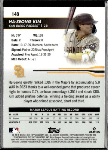 2024 Topps Pristine - Ha-Seong Kim #148 - Picture 2 of 2
