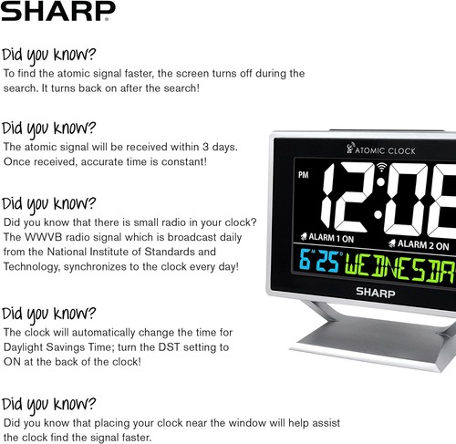 Sharp Desktop Dual Wecker mit Farbdisplay - Atomgenauigkeit - Silber - Bild 6 von 8