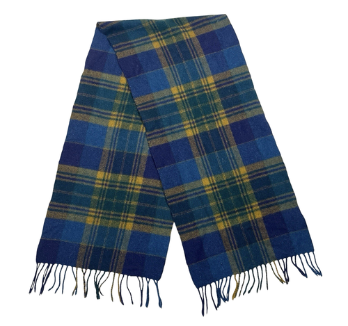 Vintage HJ Manchester Madison 100% Cashmere Scarf Blue Plaid Fringe 47"x10" - Picture 1 of 5