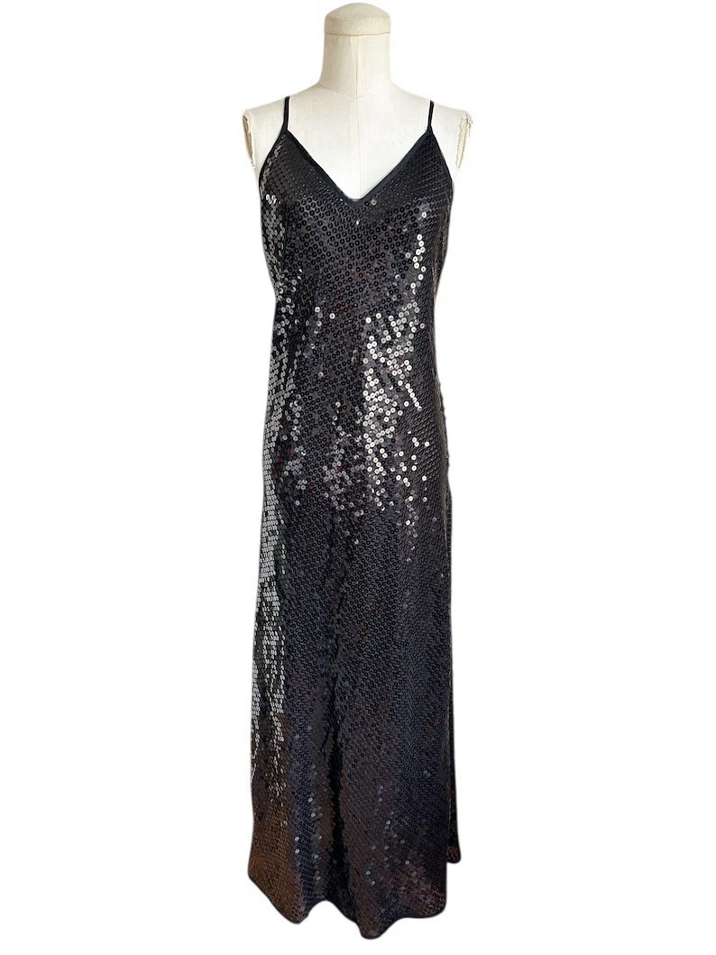 UNDERCOVER Raro abito formale Victoria’s Secret anni 90 elegante nero paillettes incrociate schiena S