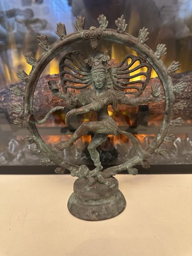 Antike Bronze Figur Nataraya in Feuerkranz Gottheit Shiva Schöne Alte Patina