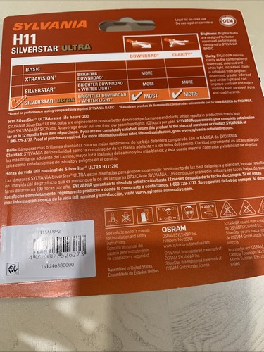 Sylvania H11 SilverStar ULTRA High Performance Headlight Pair Set 2 Bulbs 6273 - Picture 2 of 2