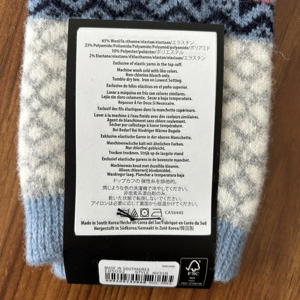 J Crew 女式均码舒适 Fair Isle 靴子袜羊毛混纺蓝色粉红色全新带标签 — 第 4/4 张图片