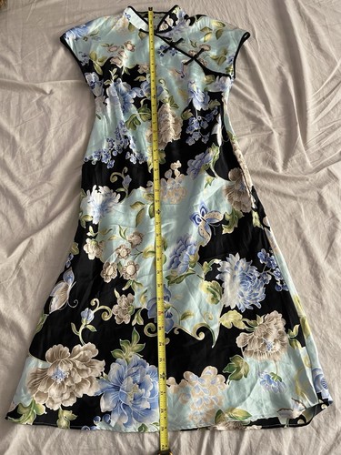 Y2K Vtg Robbie Bee Silk Mandarin Neck Midi Dress Pinup Party Butterfly Blue 6P - Picture 10 of 11