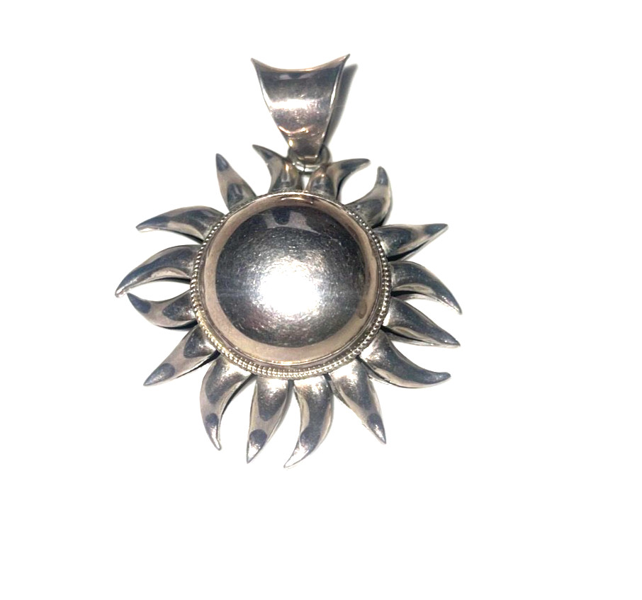 Large Three Dimensional Sun 925 Sterling Taxco Si… - image 2