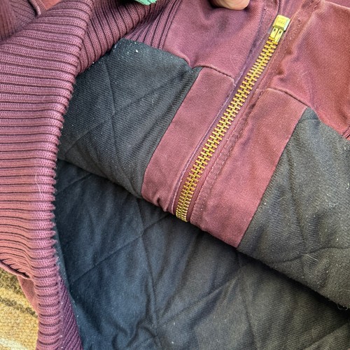 Men's Carhartt Maroon Red Insulated Duck Canvas Active Hooded Work Jacket Sz M - Picture 5 of 9