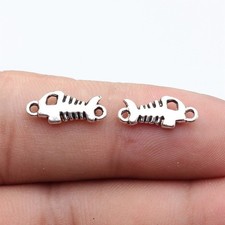 200pcs Antique Silver Fish Bone Connector Charms Zinc Alloy Links 15 6.6mm