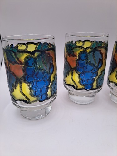 Vintage/MCM Libbey Fruits & Berries Stained Glass Juice Glasses Set of 4 - Picture 11 of 15