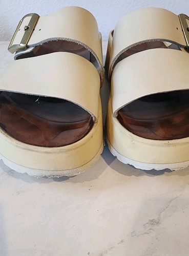 Sandalias Papillio Birkenstock Almina Anchas Correas de Cuero Negro Rafia EU 37 US 6 - Imagen 4 de 11