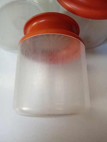 1970s Tupperware Clear Canister Push Lid (10.0, 6.25, 3.75, 2.25 Cups) Set of 5 - Picture 5 of 21