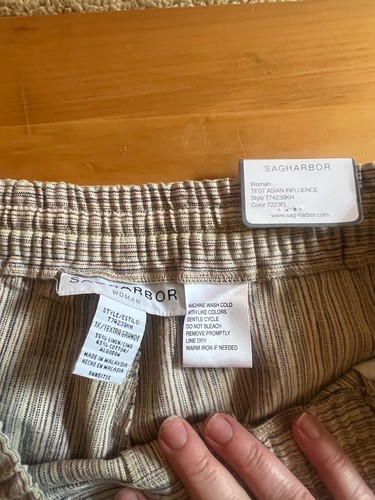 Sag Harbor 1X Leinen Baumwolle asiatischer Einfluss gestreift Damen Hose Gummibund - Bild 4 von 6