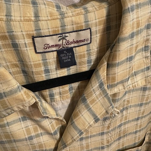 Tommy Bahama Hemd Herren XLarge gelb blau kariert Hawaii Knopfleiste Kurzarm - Bild 3 von 6