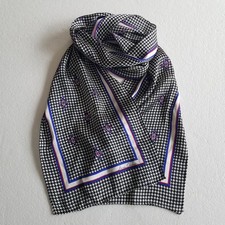 Vtg Ginnie Johansen Womens Silk Neck Scarf Headwrap Houndstooth Print 9" x 53"