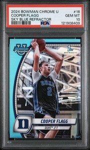 Cooper Flagg 2024 Bowman Chrome U Sky Blue Refractor #16 Dallas Mavericks PSA 10
