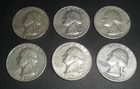 Six Washington Quarters 90% Silver.