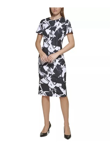 Karl Lagerfeld Womens 8 Dress Scuba Stretch Lined Black & White Knee Length - Picture 10 of 10