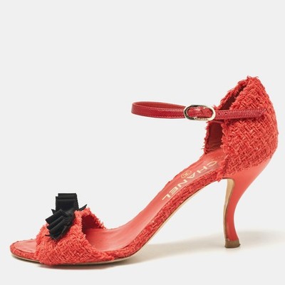 靴 Chanel tweed bow sandals Chanel Tweed Bow Ankle Strap Sandals Size 39.5 Chanel | TLC