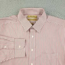 Roundtree Yorke Gold Label Shirt Mens 17 34 Red White Stripe Non Iron Cotton