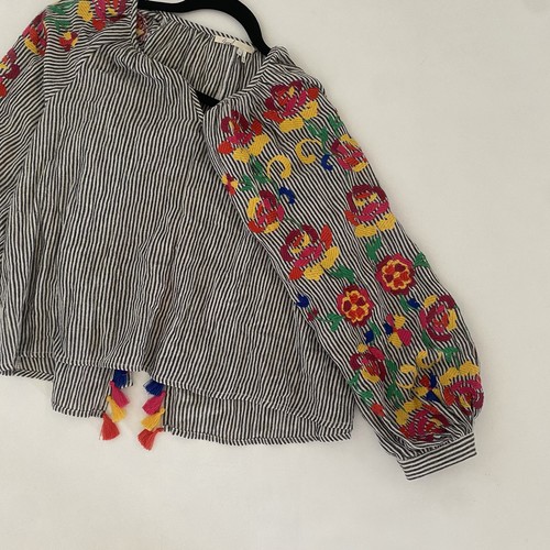Anthropologie Bordado Soleil M Top Floreat Campesino Rayas Floral Colorido - Imagen 6 de 14