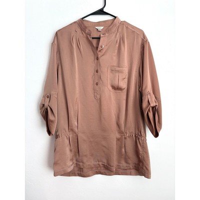 Fossil Satin Henley Blouse Career Office Preppy Old Money Quiet Luxury Timeless