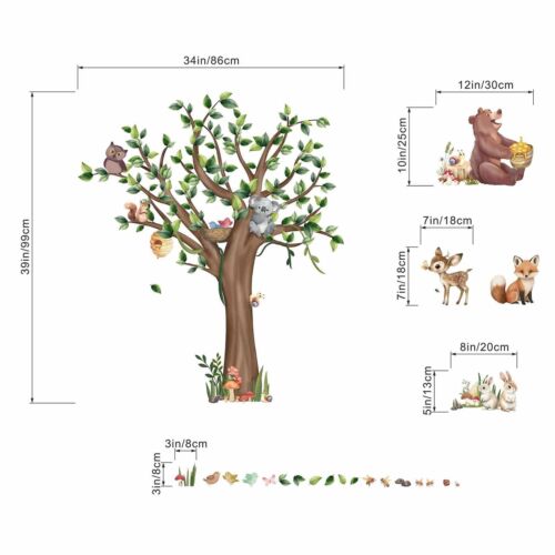 Large Tree Woodland Animals Wall Stickers - Bear Fox Deer Wall Decals - Baby ... - Picture 4 of 6