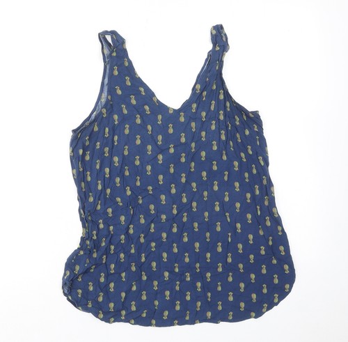 Gap Damen blau geometrisch Viskose Basic Tank Größe M V-Ausschnitt - Ananasdruck
