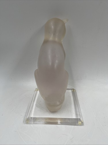 MCM Vintage 8.5” Sculpture Frosted Lucite Acrylic Cat Statue Clear Base - Picture 4 of 8