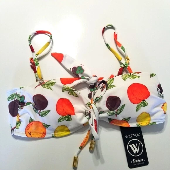WILDFOX Fruit Punch Cuerda Cintura Alta Con Cordones Parte Inferior de Bikini Bandeau Top Grande Nuevo con Etiquetas Foto 2 de 4