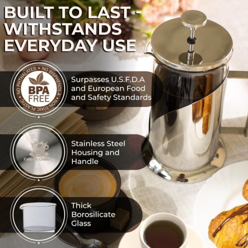 Cafe Du Chateau Macchina da caffè pressa francese in vetro acciaio inox - 34 oz - Foto 9 di 23