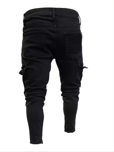 Stretch men's jeans trend knee hole zipper small leg pants NEW - Picture 3 of 6