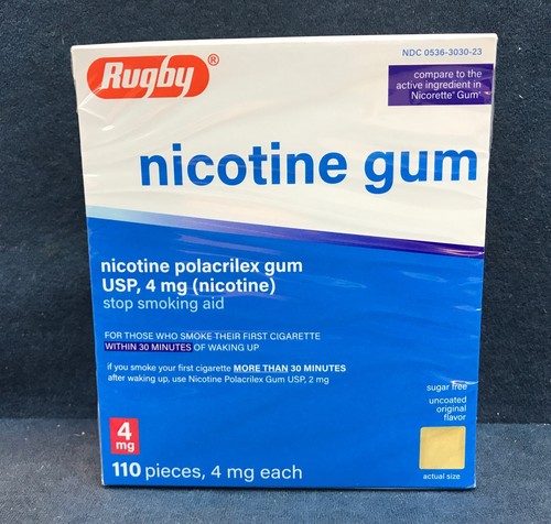 Rugby Sugar Free Nicotine Gum Uncoated Original Stop Smoking Aid 4 mg 110 01/28