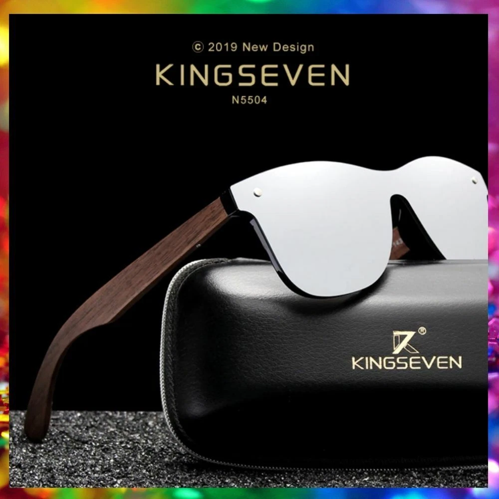 KINGSEVEN Luxury Designer Walnut Wood Rimless Mirrored Sunglasses