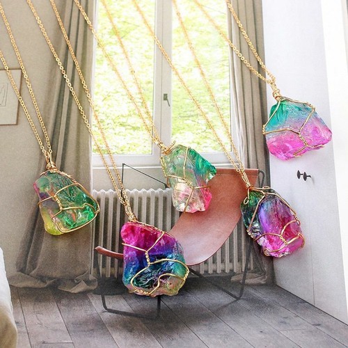 100pcs Rainbow Stone Natural Crystal Chakra Rock Chain Pendant Necklace Jewelry - Bild 1 von 2