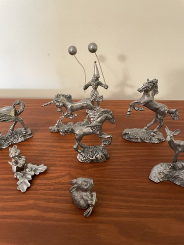 9 Vtg Pewter Figures: Clown with Balloons, Horses, Deer, Pegasus, Unicorn, more - Picture 7 of 14