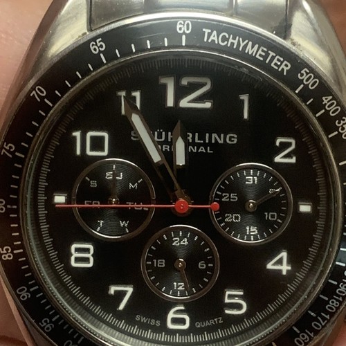 Stuhrling Original 814 01 2 Swiss Quartz Tachymeter Date 24hr Mens Watch - Picture 7 of 11